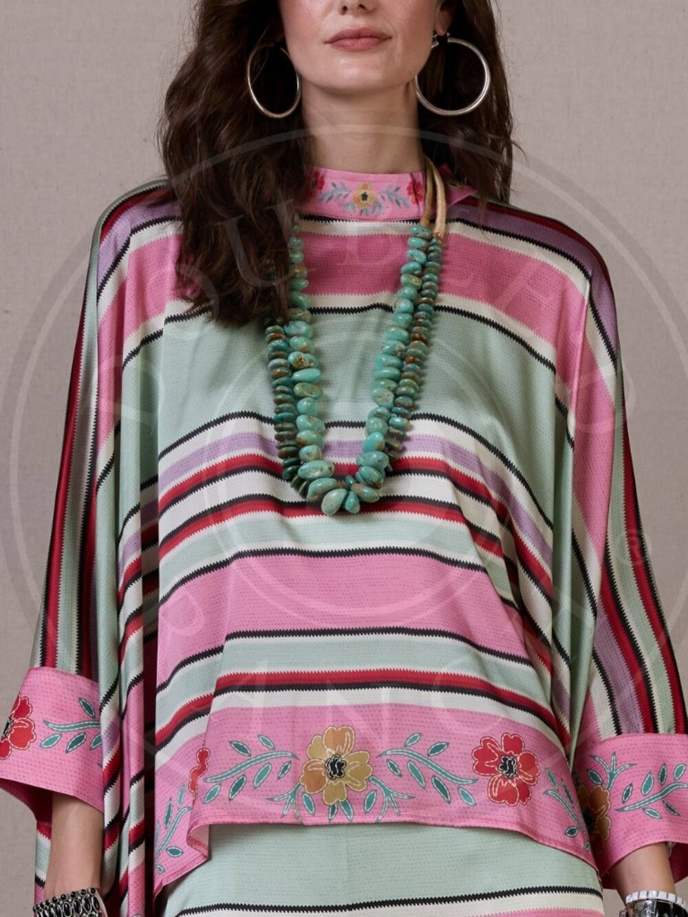 Floral Stripe Poncho